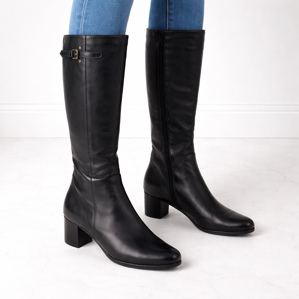 Ecco Elegant Black Heeled Boots